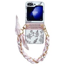 Per Samsung Galaxy Z Flip6 Custodia per telefono PC dipinta con vernice perlescente con braccialetto sciarpa fai-da-te (fiore schizzo)