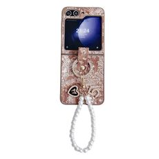 Per Samsung Galaxy Z Flip6 Custodia per telefono con copertura completa in stile ricamo con catena ad anello (arancione)