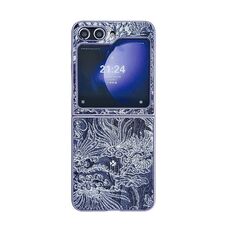 Per Samsung Galaxy Z Flip6 Custodia per telefono a copertura totale in stile ricamo (blu)