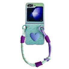 Per Samsung Galaxy Z Flip6 Custodia per PC con texture in pelle di colore illusorio con cinturino colorato (verde)
