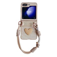 Per Samsung Galaxy Z Flip6 Custodia per PC con texture in pelle di colore illusorio con cinturino colorato (caffè)