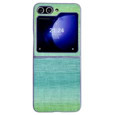 Custodia per PC con texture in pelle colore illusorio per Samsung Galaxy Z Flip6 (verde)