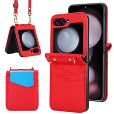Custodia pieghevole per telefono Samsung Galaxy Z Flip6 con doppio slot per schede (rossa)