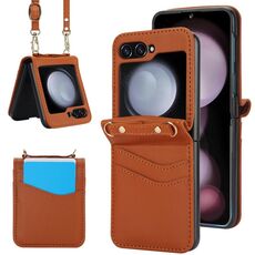 Custodia pieghevole per telefono Samsung Galaxy Z Flip6 con doppio slot per schede (marrone)