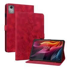 Custodia per tablet in pelle goffrata giglio per Lenovo Tab K11 Plus (rossa)