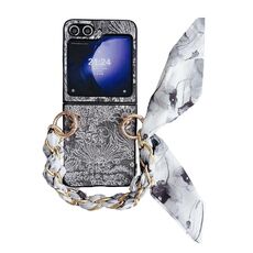 Per Samsung Galaxy Z Flip6 Custodia per telefono a copertura totale in stile ricamo fai-da-te con sciarpa/bracciale (nero)