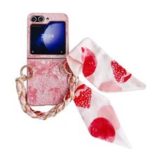 Per Samsung Galaxy Z Flip6 Custodia per telefono a copertura totale in stile ricamo fai-da-te con sciarpa/braccialetto (rosa)