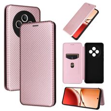 Per OPPO Reno12 F 5G / 4G Custodia in pelle con texture in fibra di carbonio (rosa)