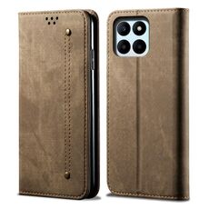 Custodia per telefono in pelle flip con texture denim globale per Honor X6b 4G (cachi)