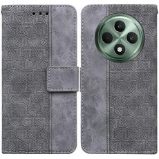 Per OPPO Reno12 F 5G Custodia per telefono in pelle con motivo geometrico in rilievo (grigio)