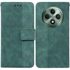 Per OPPO Reno12 F 5G Custodia per telefono in pelle con motivo geometrico in rilievo (verde)