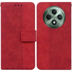 Per OPPO Reno12 F 5G Custodia per telefono in pelle con motivo geometrico in rilievo (rosso)
