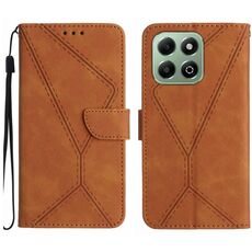 Custodia per telefono in pelle goffrata con cuciture per Honor X6b (marrone)