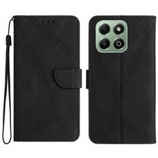 Custodia per telefono in pelle goffrata con cuciture per Honor X6b (nero)