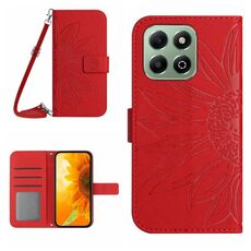 Custodia per telefono in pelle con motivo a fiore di sole per Honor X6b con cordino (rosso)