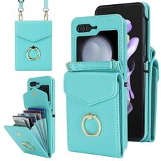 Per Samsung Galaxy Z Flip6 Custodia per telefono con slot per schede RFID Litchi Texture con supporto ad anello (verde)
