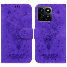 Custodia per telefono in pelle goffrata con motivo a farfalla rosa per Honor Play 60 Plus (viola)