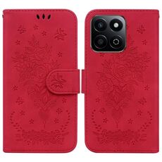 Custodia per telefono in pelle goffrata con motivo a farfalla rosa per Honor Play 60 Plus (rosso)