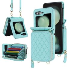 Per Samsung Galaxy Z Flip6 Custodia per telefono con motivo rombica e doppio cordino (verde)