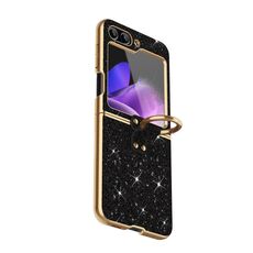 Per Samsung Galaxy Z Flip6 Custodia per telefono con glitter color sfumato con supporto ad anello (nero)