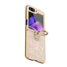 Per Samsung Galaxy Z Flip6 Custodia per telefono con glitter color sfumato placcato con supporto ad anello (oro)