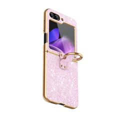 Per Samsung Galaxy Z Flip6 Custodia per telefono con glitter color sfumato con supporto ad anello (rosa)