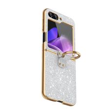 Per Samsung Galaxy Z Flip6 Custodia per telefono con glitter color sfumato placcato con supporto ad anello (argento)