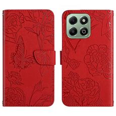 Custodia per telefono in pelle flip con motivo a farfalla in rilievo per Honor X6b HT03 (rosso)