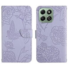 Custodia in pelle flip con motivo a farfalla in rilievo per Honor X6b HT03 (viola)