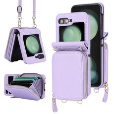 Per Samsung Galaxy Z Flip6 Custodia pieghevole con cerniera lunga e corta per telefono cellulare (viola)