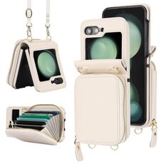 Per Samsung Galaxy Z Flip6 Custodia pieghevole con cerniera lunga e corta per telefono cellulare (beige)