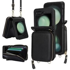 Per Samsung Galaxy Z Flip6 Custodia pieghevole con cerniera lunga e corta per telefono cellulare (nero)