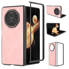 Custodia per telefono in pelle PU con bordo nero per Honor Magic V3 (rosa)