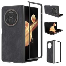 Custodia per telefono in pelle PU con bordo nero per Honor Magic V3 (nero)