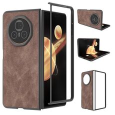 Custodia per telefono in pelle PU con bordo nero per Honor Magic V3 (caffè)