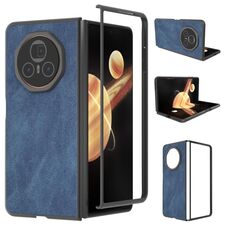 Custodia per telefono in pelle PU con bordo nero per Honor Magic V3 (blu)
