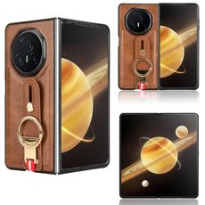 Custodia per telefono in pelle con cinturino For Honor Magic V3 (marrone)