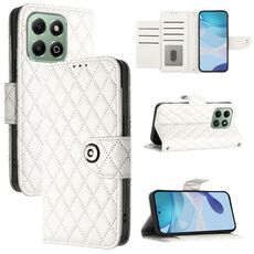 Custodia per telefono in pelle con texture rombica per Honor X6b con cordino (bianco)