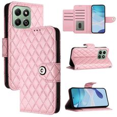 Custodia per telefono in pelle con texture rombica per Honor X6b con cordino (rosa)