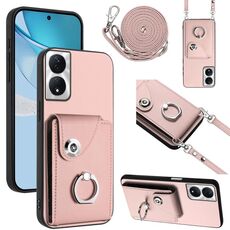 Per Honor X7b / Play 8T 5G Custodia per telefono con anello porta carte organo con cordino lungo (rosa)