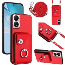Per Honor X7b / Play 8T 5G Custodia per telefono con anello porta carte organo con cordino lungo (rosso)