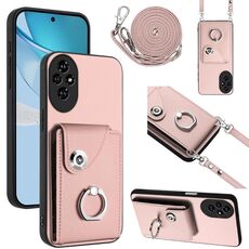 Per Honor 200 5G Organ Card Bag Ring Holder Custodia per telefono con cordino lungo (rosa)