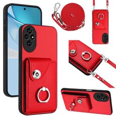 Per Honor 200 5G Custodia per telefono con anello porta carte organo con cordino lungo (rosso)