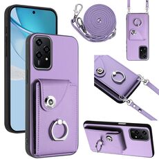 Per Honor 200 Lite 5G Global Organ Card Bag Ring Holder Custodia per telefono con cordino lungo (viola)