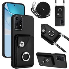 Per Honor 200 Lite 5G Global Organ Card Bag Ring Holder Custodia per telefono con cordino lungo (nero)