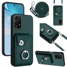 Per Honor 200 Lite 5G Global Organ Card Bag Ring Holder Custodia per telefono con cordino lungo (verde)