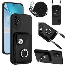 Per Honor 200 Pro 5G Organ Card Bag Ring Holder Custodia per telefono con cordino lungo (nero)
