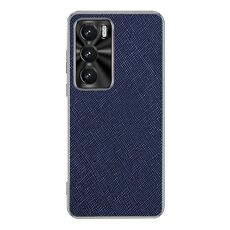 Per OPPO Reno12 Global Silver Edge Cross Texture PU Custodia in pelle per telefono (blu zaffiro)