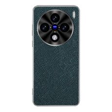 Per vivo X100s Pro Custodia per telefono in pelle PU con bordo argentato e texture incrociata (verde scuro)