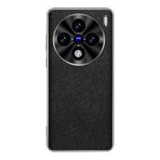 Per vivo X100s Pro Custodia per telefono in pelle PU con bordo argentato e texture incrociata (nero)